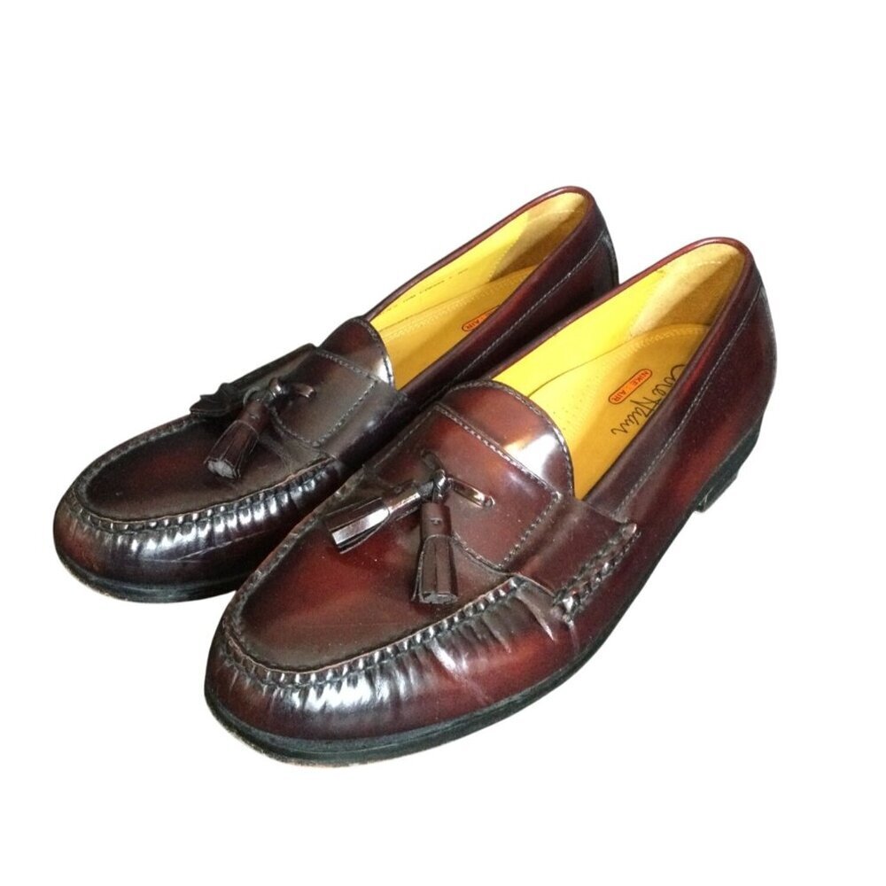 Cole Haan Mens Tassel Loafers Size 10M Burgundy Leather Slip-On Dress Shoes